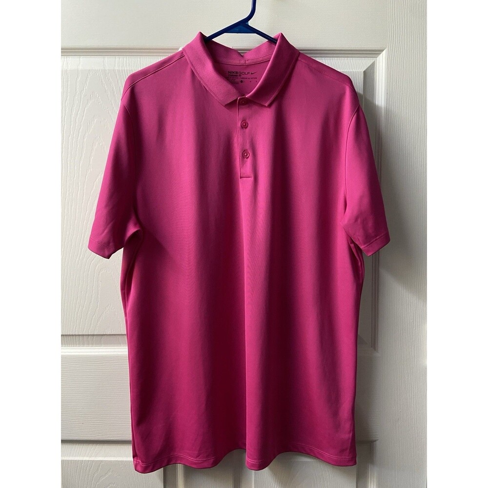 Nike Dri Fit Golf Polo Shirt Mens Large Hot Pink Knit Standard Fit Sports EUC